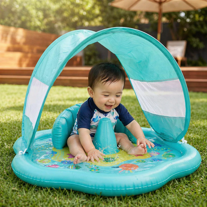 日よけキャノピー付き ベビー用ウォータープレイマット（空気式）｜赤ちゃん・幼児の水遊びに最適